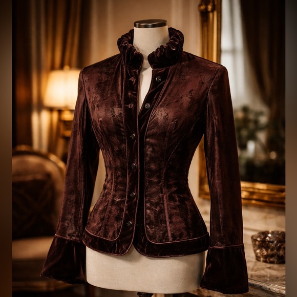 Reversible Elegant Brown Velvet and Burgundy Blazer size 10 EUC Elie Tahari RARE